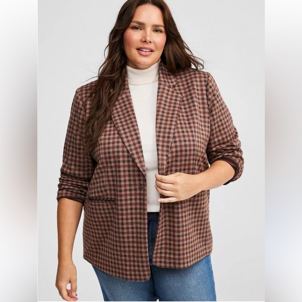 Torrid Jacquard Plaid Double Knit Blazer – Stretch Comfort | Plus Size 1X
